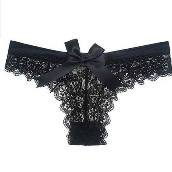 Sexy Hollowed Out Bow-tie Decorative Panties Black...Size Small - Picture 3 of 5